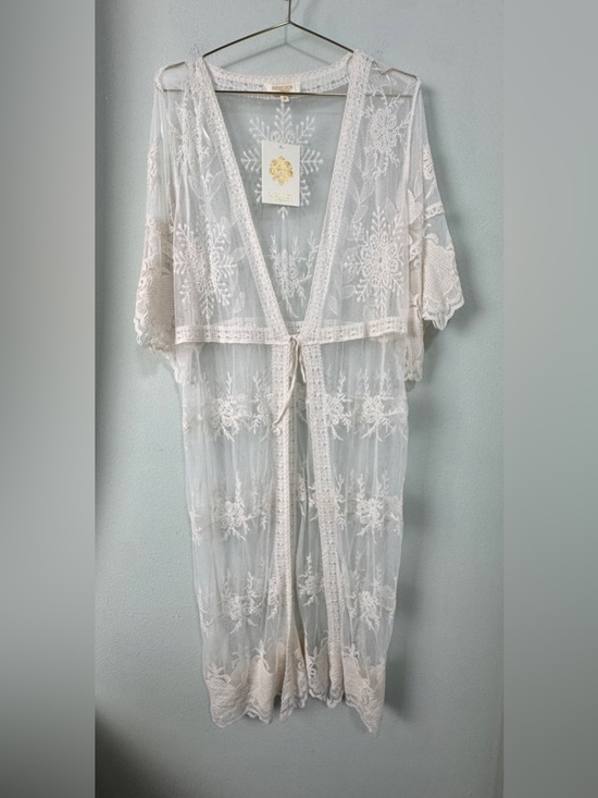 Rebellion Tops - Rebellion Again Crochet Lace Floral Kimono Duster Cover Up Ethereal Festival M